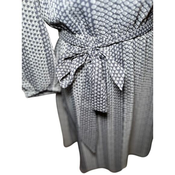 Loft Petite Dress Small Gray Black Dot‎ Print Belted V Neck Long Sleeve Work - Picture 4 of 12